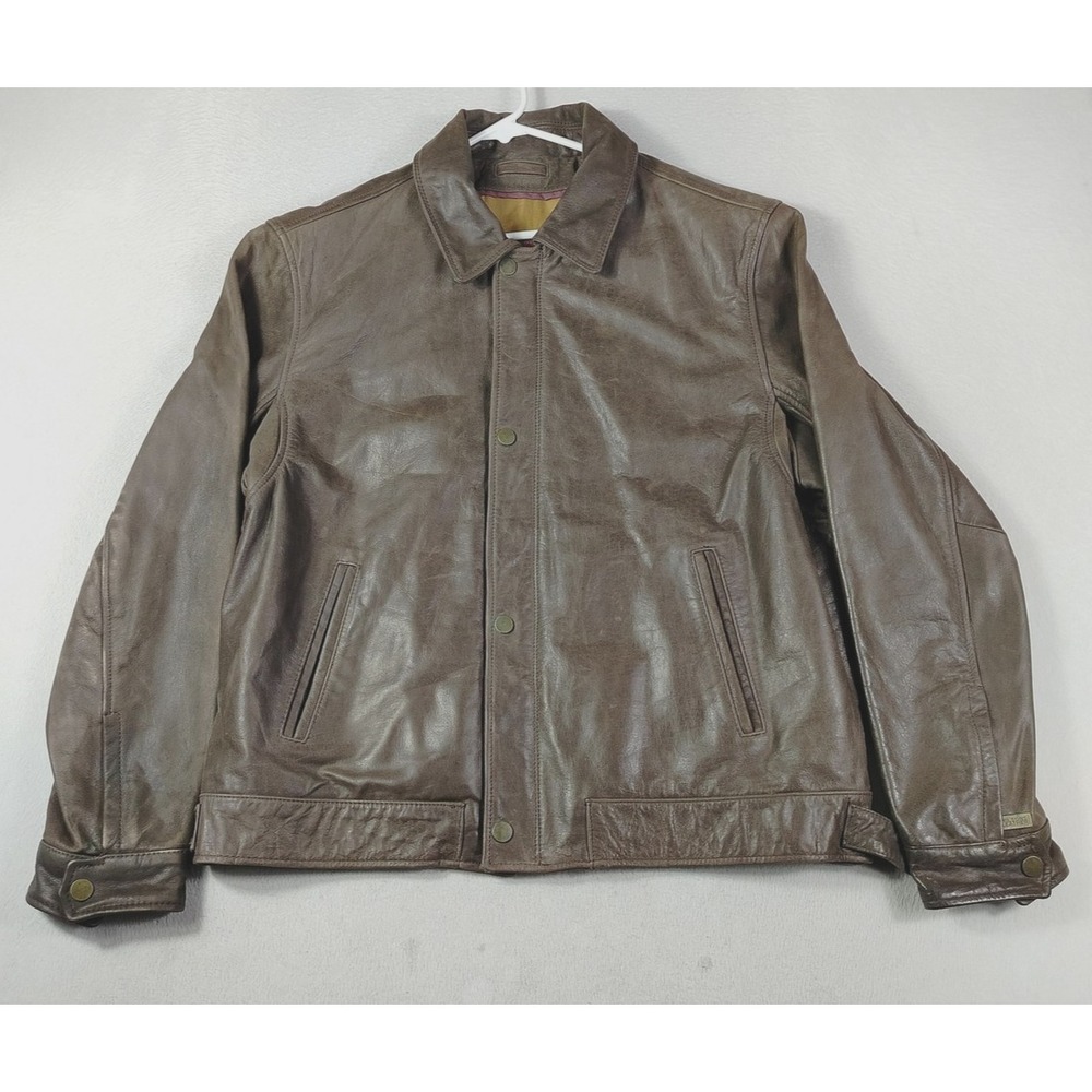 Wilsons Leather Jacket Mens Large Brown Motorcycle Full Zip Lined Bomber